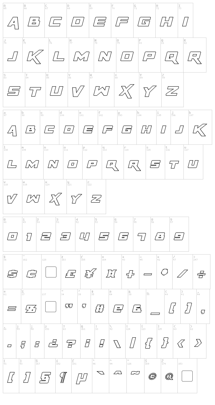 Rapier Zero font map